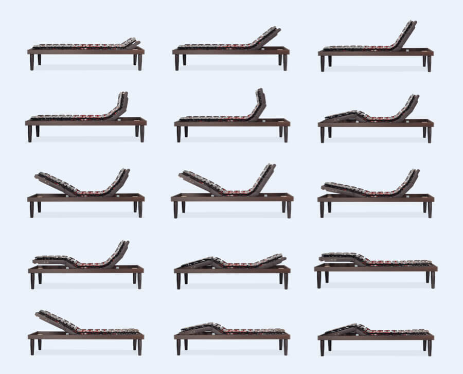 Possible positions taken by the bed base Ergomovie De Luxe